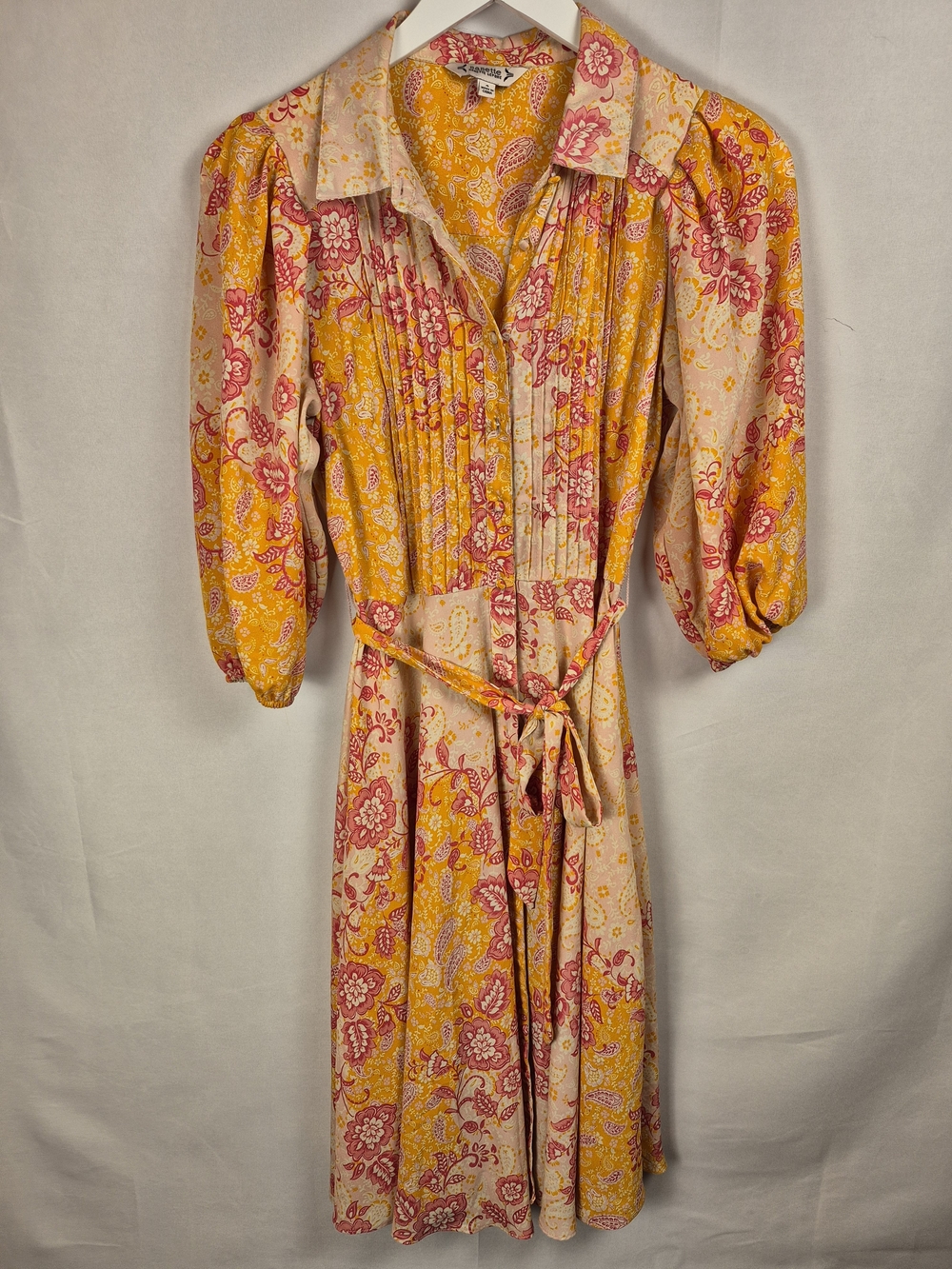 Nanette Lepore Orange & Peaxh Floral Shirtwaist Midi Dress Size 4